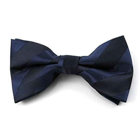 Navy Solid Color Tonal Stripe Clip on Bow Ties