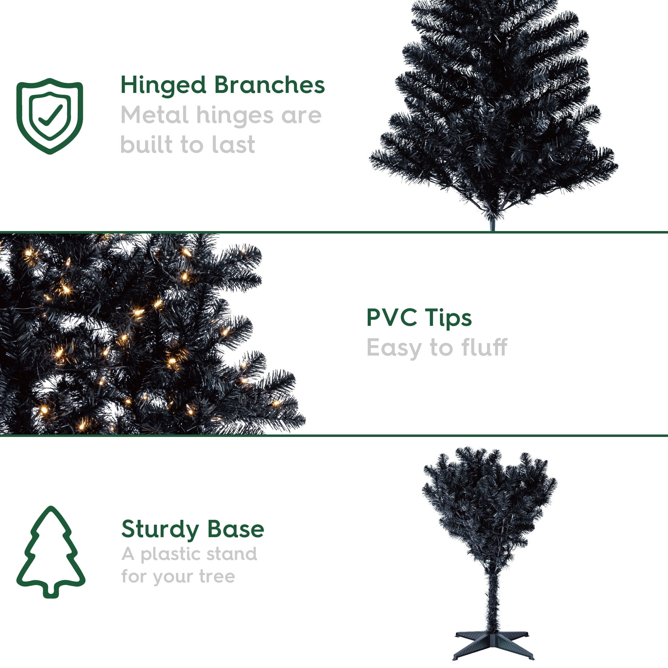 6.5' Pre-Lit Madison Pine Black Artificial Christmas Tree with 250 Warm White LED Lights and Stand, by Holiday Time