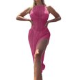 thumbnail image 1 of xiaxaixu Robe de Plage pour Femmes, Sans Manches à Col Rond, Dos Nu, à Nouer, Transparente, Ajourée, Fendue, Coupe Ajustée, Robe d'Été, 1 of 7