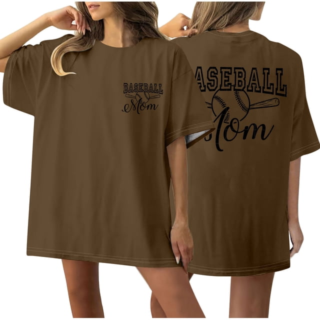 Camiseta de Cuello Redondo Impresa Delantera Y Trasera de Béisbol de las Mujeres de Verano, Camisetas Cortas Casuales Ligeras para las Mujeres