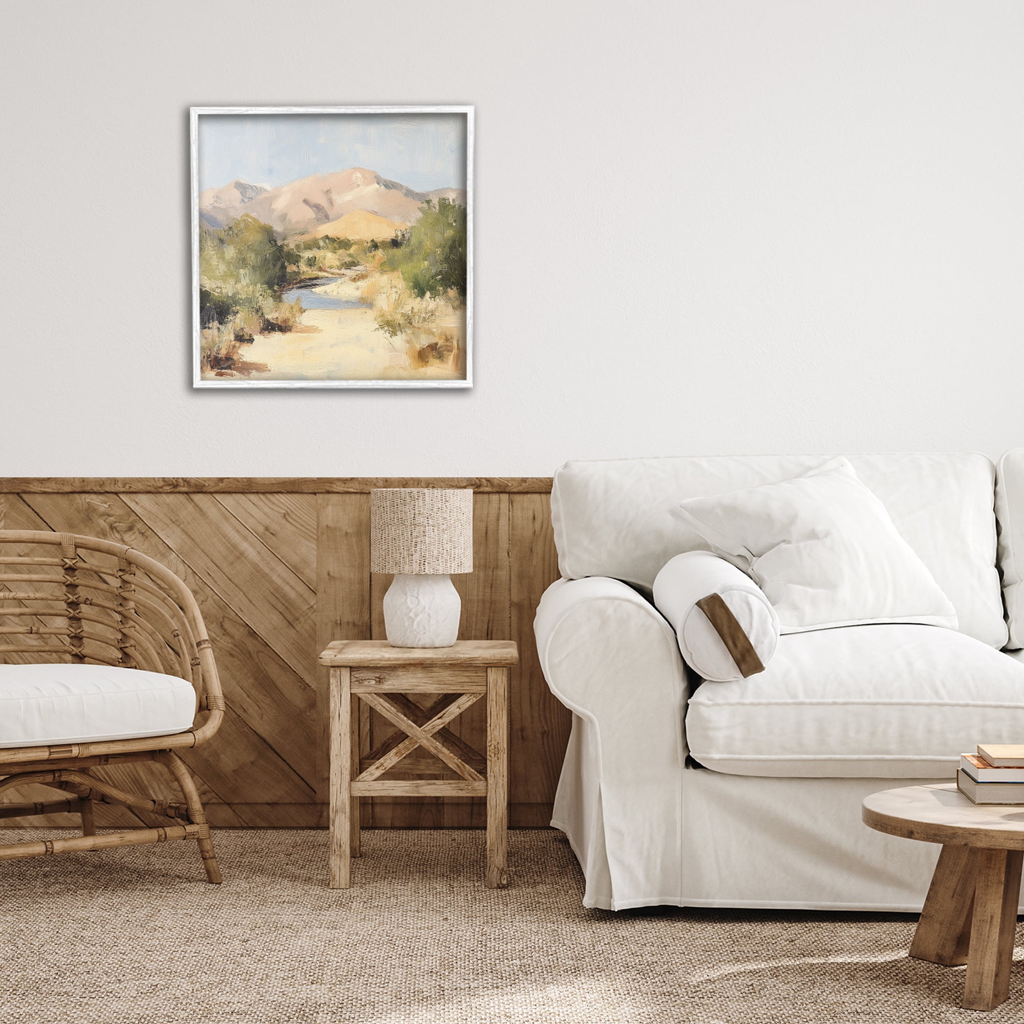 Stupell Industries Beige Desert Mountain Stream White Framed Giclee Art, design by Petal Prints Design
