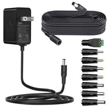 Tonton AC 12V Volt 1A Power Supply Cord Adapter Plug Charger with 43FT DC Cable and 8 Tips