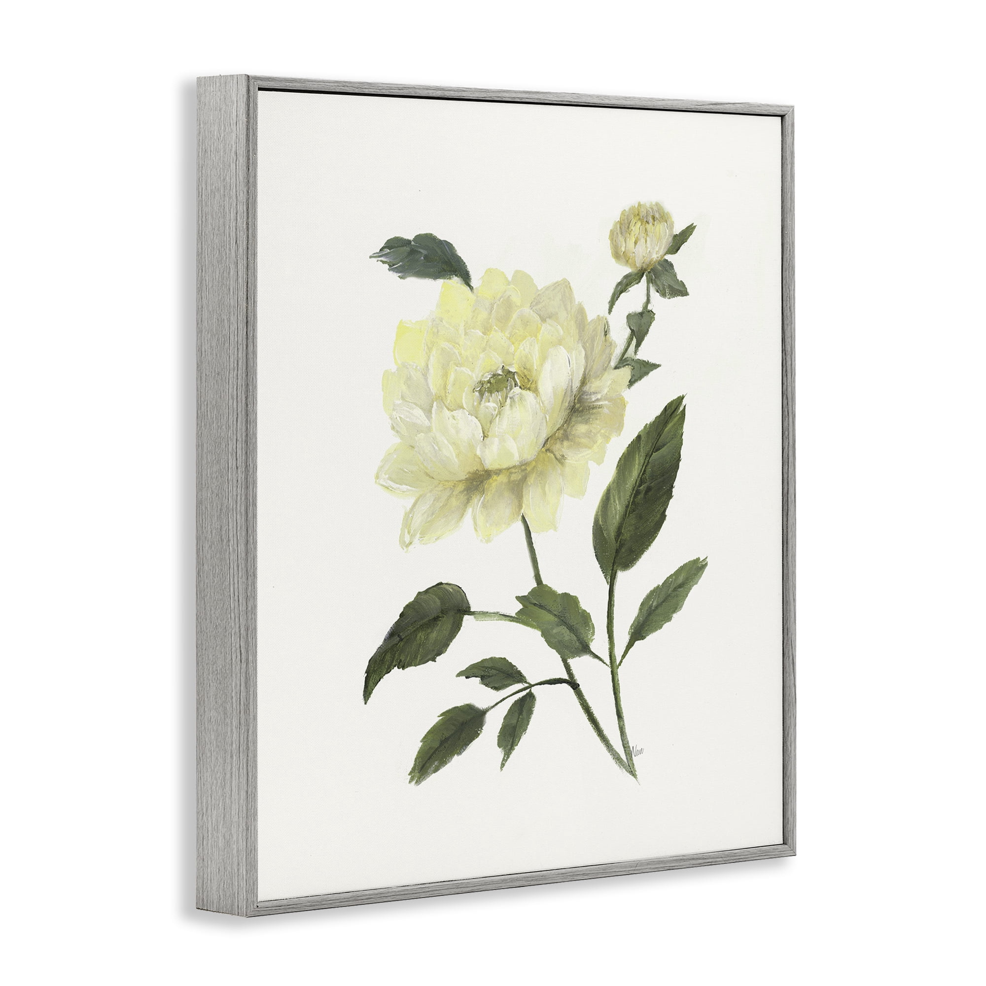 Stupell Industries Cream Garden Peony with Buds Gray Framed Giclee Art, design by Nan