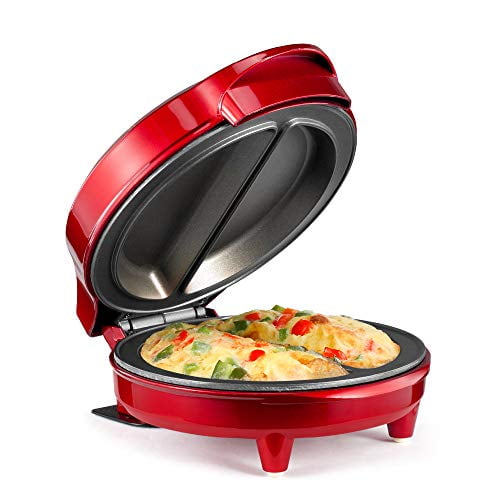 Holstein Housewares - Machine à Omelette et Frittata Antiadhésive, Rouge Métallique/acier Inoxydable - Rend 2 Portions Individuelles Rapides et Faciles