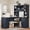Antique Blue, variant on L-Shaped Computer Desk with 2 Cabinets, 2 Drawers, 11 Open Shelves and Flip-Up Shelf, 65W x 52D x 66.1H, Black MDF and Particle Board for Home Office Study Living Room