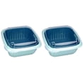 thumbnail image 1 of 3 in1 Kitchen Colander with Lid- Plastic Double-layer Fruit and Vegetable Strainer Bowl Sets /Storage, For Mixed Grain Cleaning, Drainage and Fresh-Keeping (2, Blue), 1 of 5