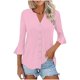 thumbnail image 5 of Craaazy Women's Relaxed Fit V Neck Blouse, Solid Color 3/4 Sleeve Flare Cuff Top, Loose Comfy Button Accent Casual Tee for Spring & Summer Gifts, 5 of 7