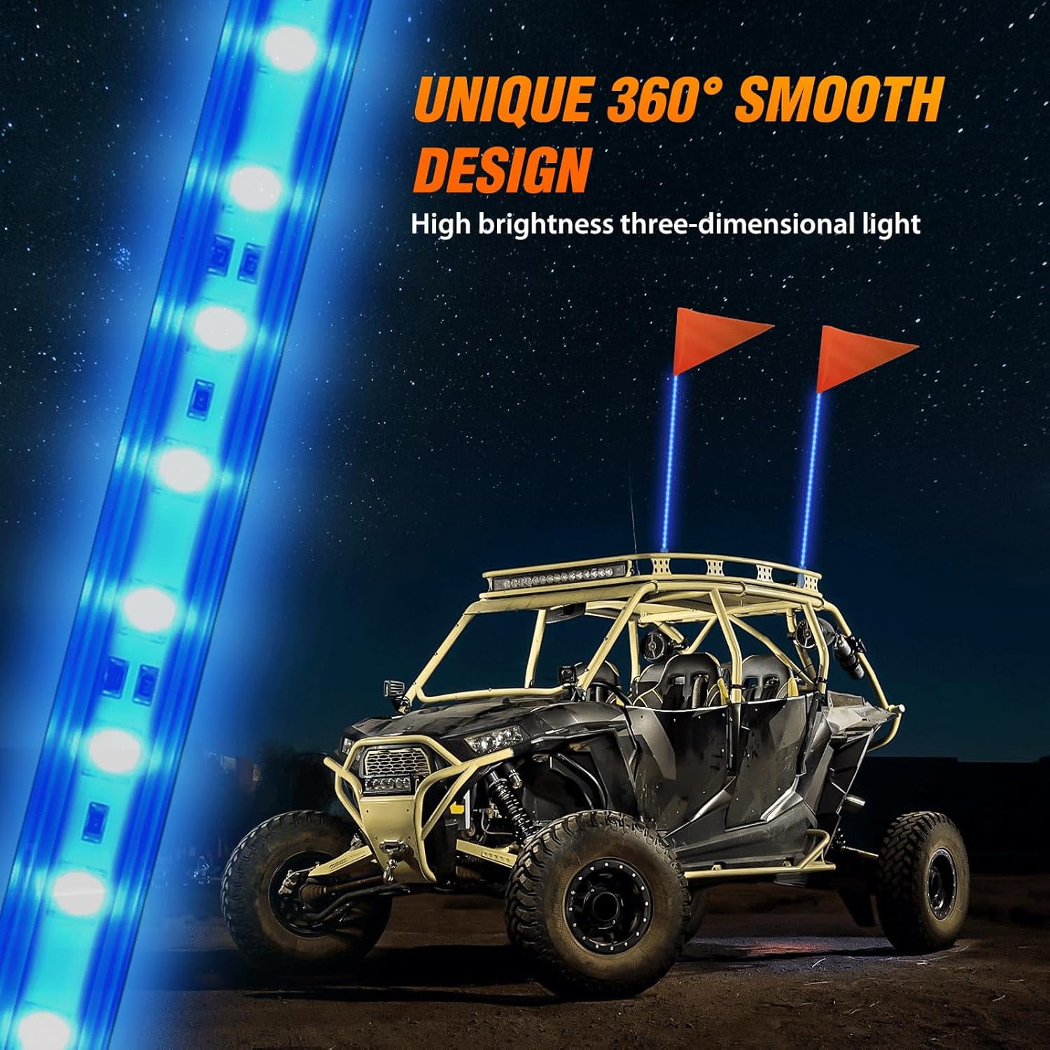 Nilight 1PCS 3FT LED Whip Light with Aluminum Base Blue Color Safety Warning Pole Lighted Antenna Whips for RZR Polaris Dune Buggy Off-Road Truck UTV ATV