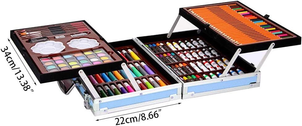 Art Supplies, 145 Pack Deluxe Art Set Drawing Kit for Girls Boys Teens Artist, Deluxe Gift Art Box, Oil Pastels, Acrylic, Watercolor Paints, Crayons, Pencils, Watercolors (Blue)