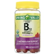 Spring Valley Vitamin B12 Vegetarian Gummies, Raspberry Flavor, 500mcg, 100 Count