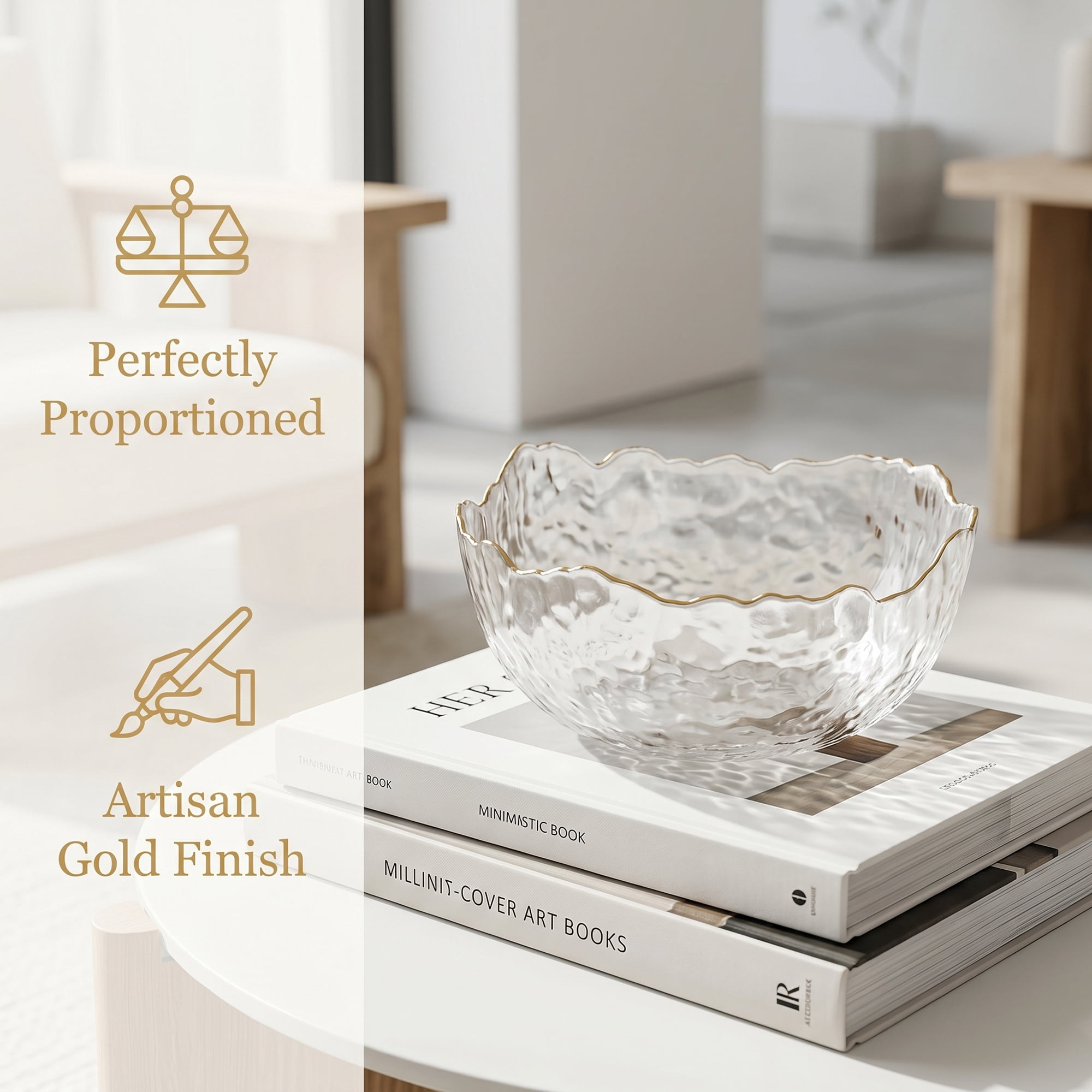 Unique Bargains Glacier Bowl Wavy Pedestal for Home Decor Clear Gold 6.5"L x 6.5"W x 3.1"H