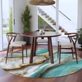 thumbnail image 5 of Turquoise Marble Round Rug 8ft Washable Circle Rugs Non Slip Modern Abstract Gold Stripes Art Large Area Rug Indoor Floor Carpet for Bedroom Kitchen Living Room Home Office Dining Room Nursery, 5 of 7