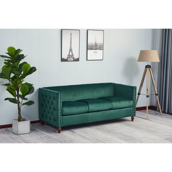 Kingway Furniture Avin Velvet Nail Head Livingroom Sofa in Green