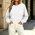 thumbnail image 5 of Womens Crewneck Cropped Sweatshirts Long Sleeve Pullover Tops with Pocket,Solid Color Pullover Top,Ladies Oversized Sweater White L, 5 of 7
