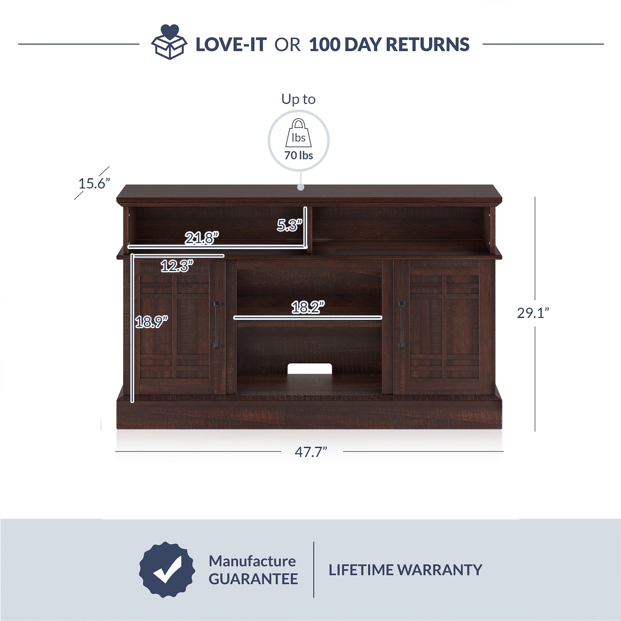 BELLEZE TV Stand Media Entertainment Center - Norrell (Espresso)