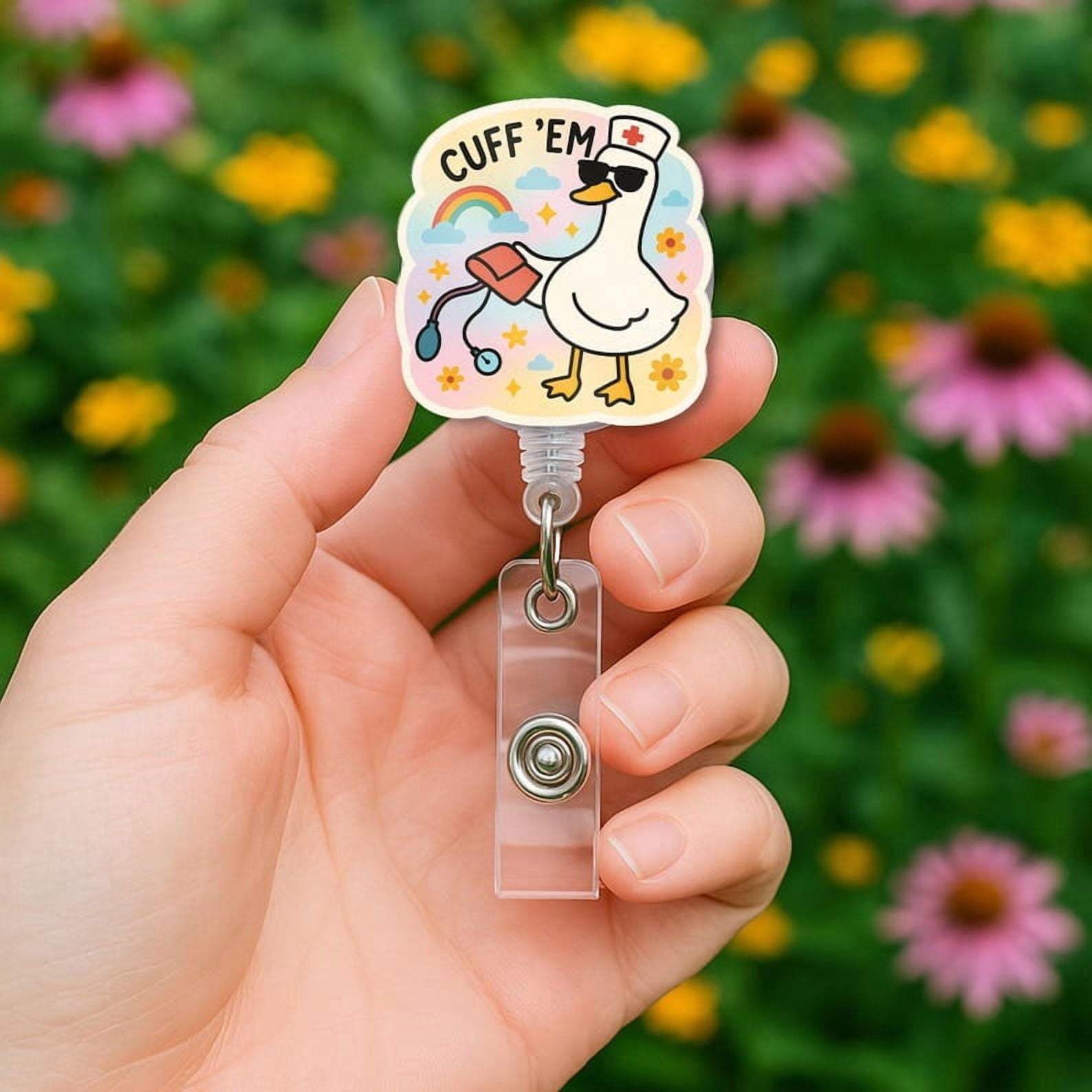 ViciArt Cuff ’Em Funny Goose Nurse Badge Reel, Acrylic Retractable ID Holder, Belt Clip