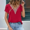 thumbnail image 2 of Women's Casual Dressy Tops Lace V Neck Short Petal Sleeve Shirts Fashion Color Block Loose Fit Blouses S-2xl (S, Red), 2 of 4