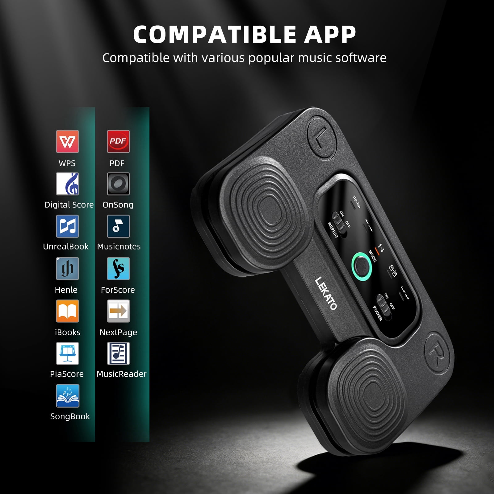 LEKATO Wireless Bluetooth Page Turner Pedal for Automatic ForScore, Guitar Pro, 5 Modes, Compatible with Windows/Mac/Android, USB-C Charging