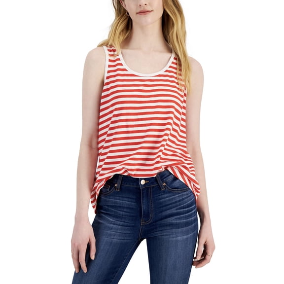 Style & Co. Women's Petite Striped Cotton Tank Red Stripe Size PL