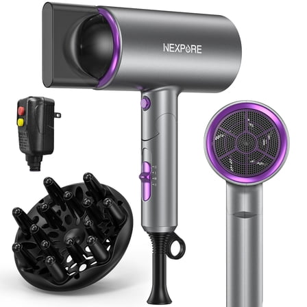 NEXPURE New Upgrade Professional Ionic Hair Dryer, 2000W Powerful Blow Dryer with Diffuser and Concentrator Attachments, Suitable for Home and Travel, Purple
