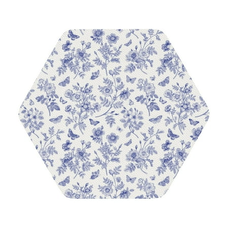 

Coaee Floral Butterfly Print Leather Coasters Set of 6 Non-Slip Washable Cup Coasters for Home Office Bar Hexagon