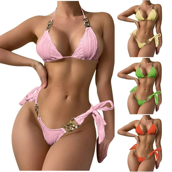Saving UTSJKR Bathing Suit for Women 2 Piece Bikini,Chain Triangle Bikini Sets,High Cut Cheeky Sexy Two Piece Beach Swimsuit Green 8-12