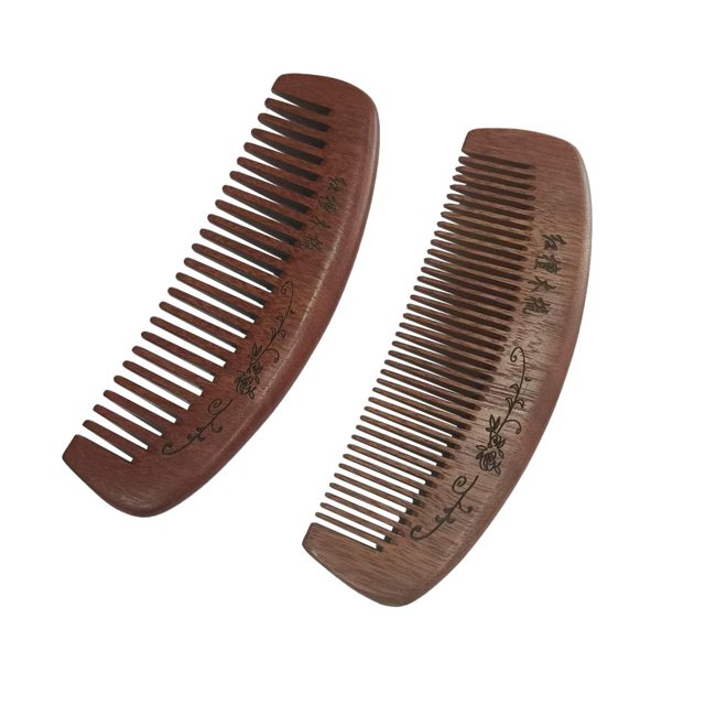 LEEYNEER Wooden Hair Comb Set birthing comb Wide Tooth and Fine Tooth Detangling Combs Brown 2 Pack (One SizeA2)
