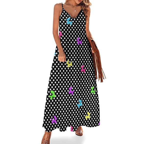 Vestido sin mangas con diseño de perro globo de lunares y perro arcoíris para fiesta de noche, vestidos de verano para mujer