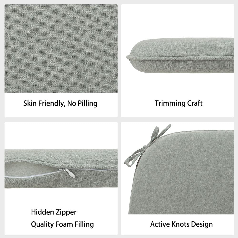 Outdoor/Indoor Chair Cushions Set of 4, Waterproof U-Shape Seat Pads with Ties for  Garden Furniture Home Office (Light Grey)