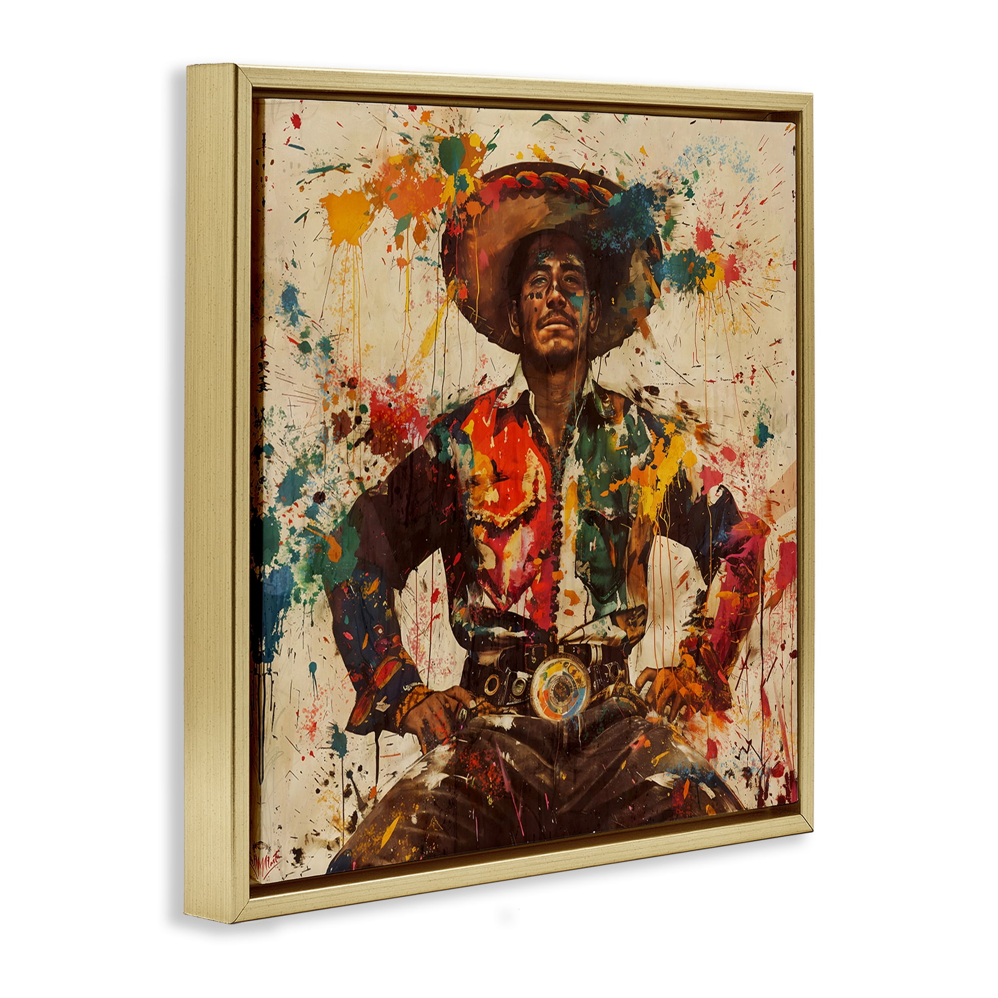 Stupell Industries El Mexicano with Paint Splatters Gold Framed Floater Canvas Wall Art, design by Marta Wiley