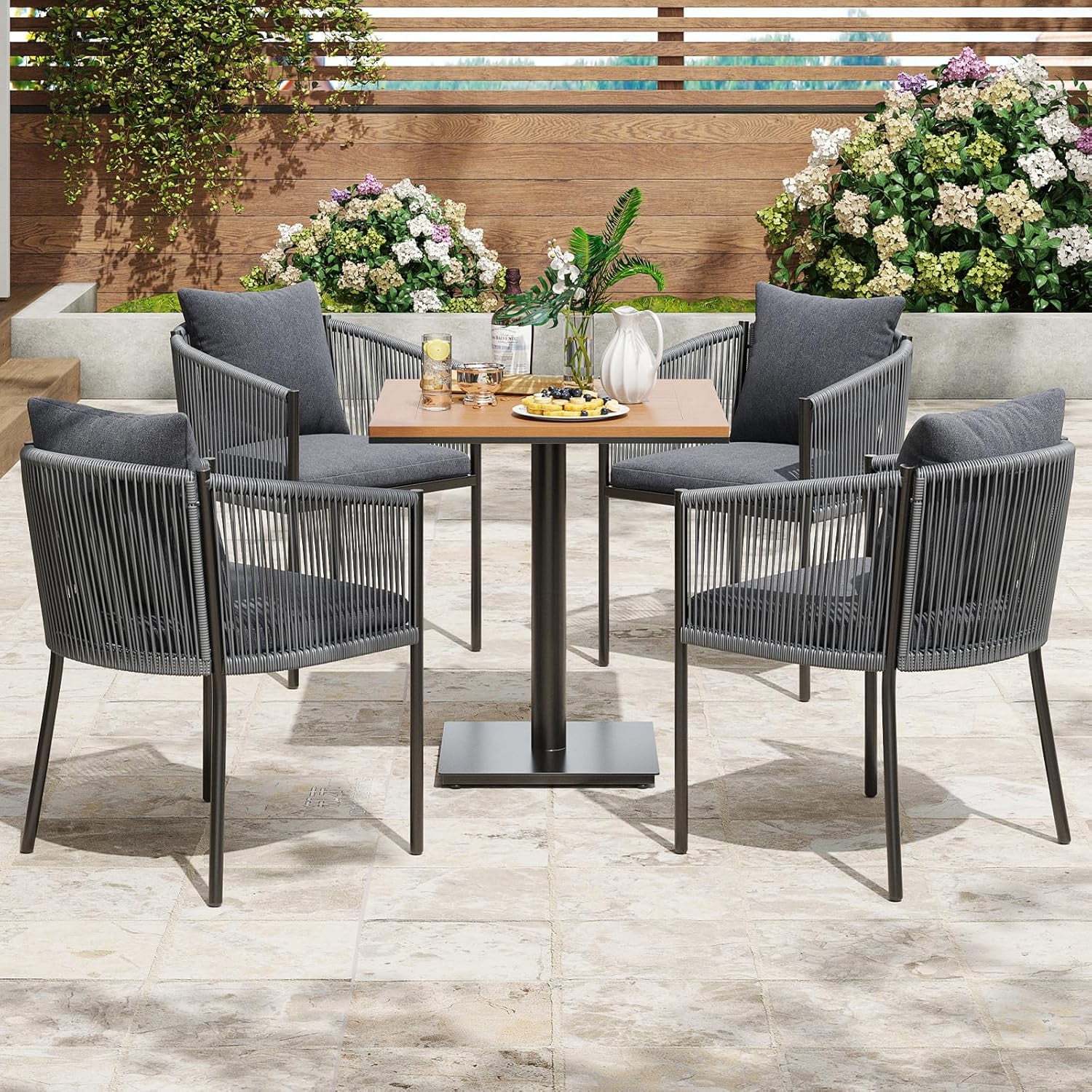 STARY Outdoor Dining Patio Chairs Set of 2, Rattan Wicker Bistro Chairs with Cushions for Garden, Deck, Backyard, Poolside