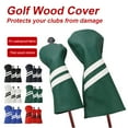 thumbnail image 3 of facefd Ensemble de 3 Pcs Couvre-Tête de Club de Golf en Cuir Résistant à l'Usure à Double Rayure avec Étiquette Plaque d'Immatriculation Rotative Réglable Protecteur en Bois Vert, 3 of 5