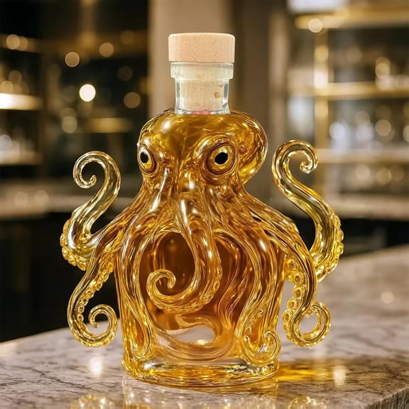 POLISE Spaces 11oz Octopus Whiskey Bottle, High Borosilicate Glass Decanter with Unique Shape, 320ml Transparent Liquor Container for Gift, 5.5x3.5x5.9 Inches