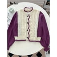 thumbnail image 2 of LOVE DOCK Autumn YAMXUN Short Knitted Sweater Women Single-breasted Khaki Green Hit Color Female Cardigan Long Sleeve Small Coat, 2 of 5