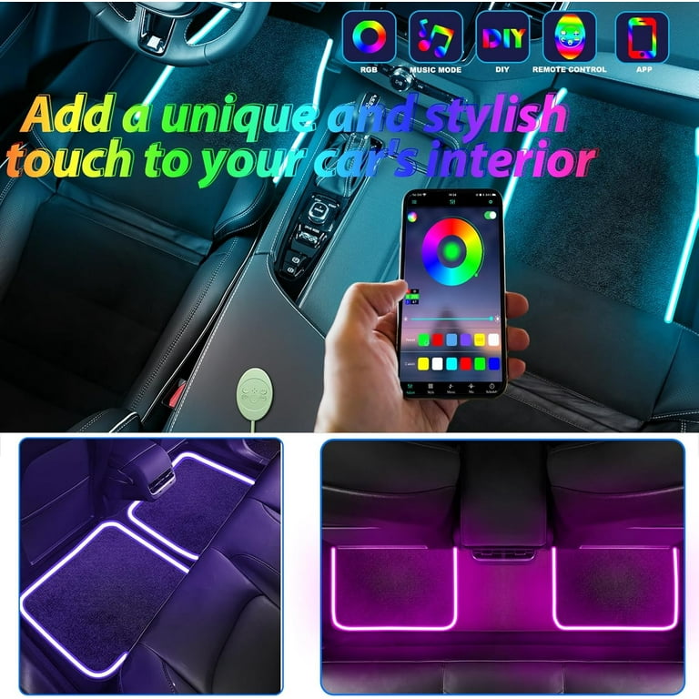 Soft Car Floor Mats With Led Strip Light, App Control Interior Car Lights Floor Mats, Universal Fit Black Automotive Carpet, Anti-Slip Waterproof RGB Car Decor Accessories for SUV,Sedan,Jeeps,Trucks