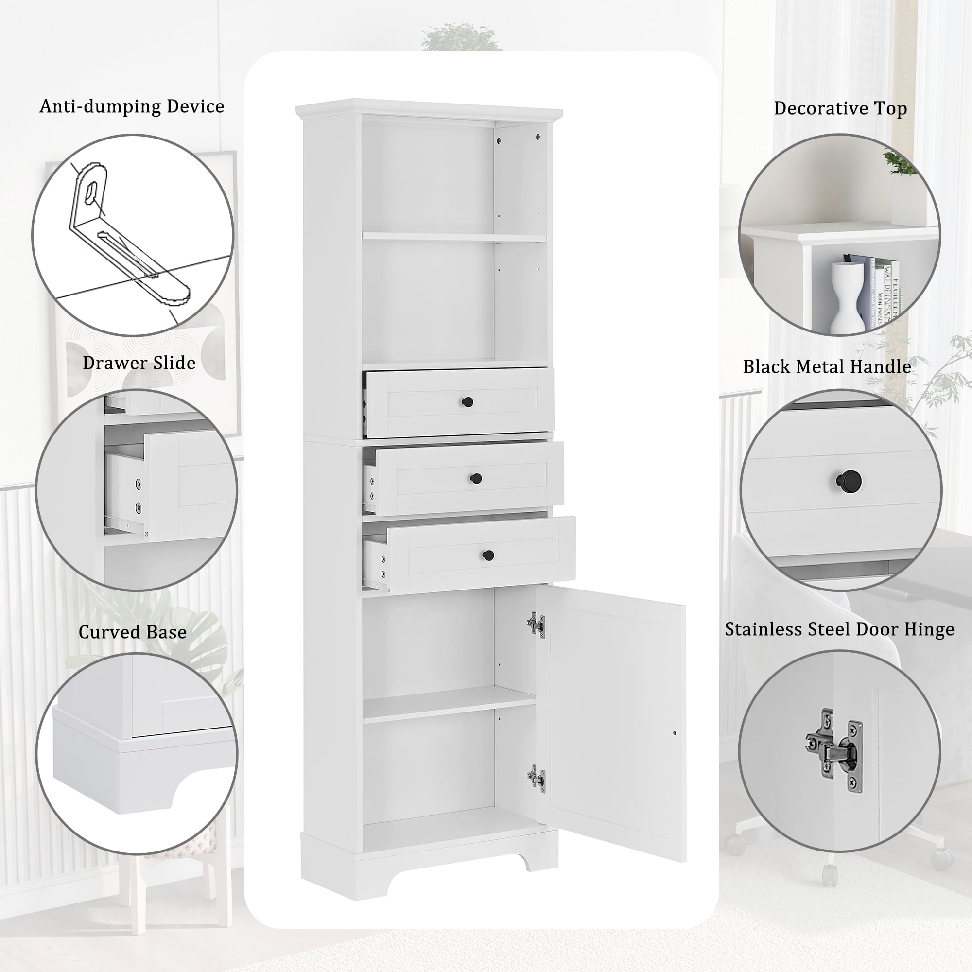 Aukfa 68''W Bathroom Cabinet with Drawers and Shelves,Freestanding Tall Storage Cabinet - White