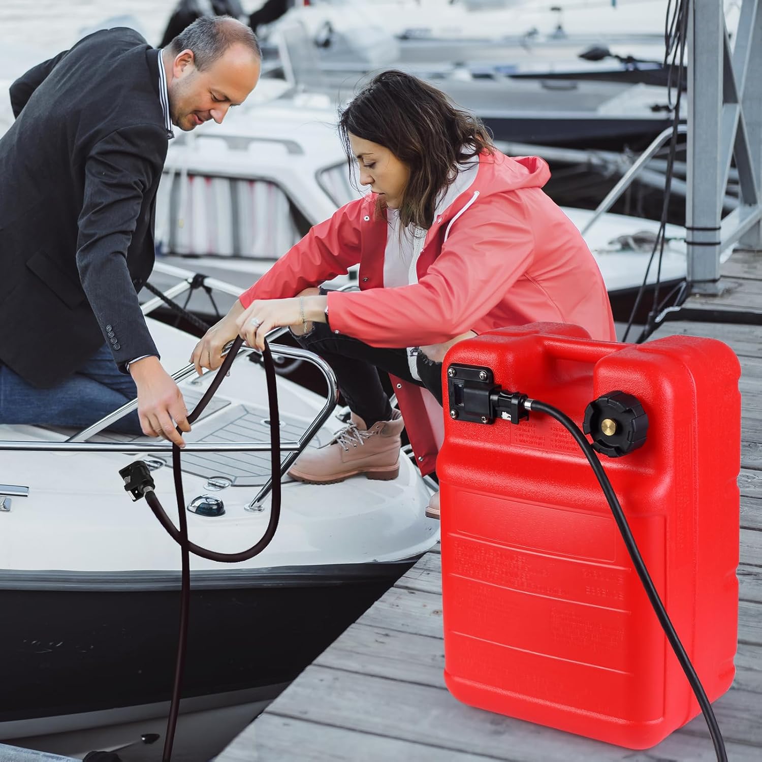 Garvee Portable Boat Fuel Gas Tank with Fuel Line, 6 Gallon, 11.6" x  9.8"x 17.8", Red