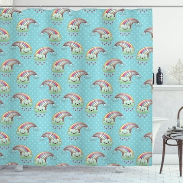 Ambesonne Anime Shower Curtain, Rainbow Clouds Hearts, 69"Wx84"L, Multicolor