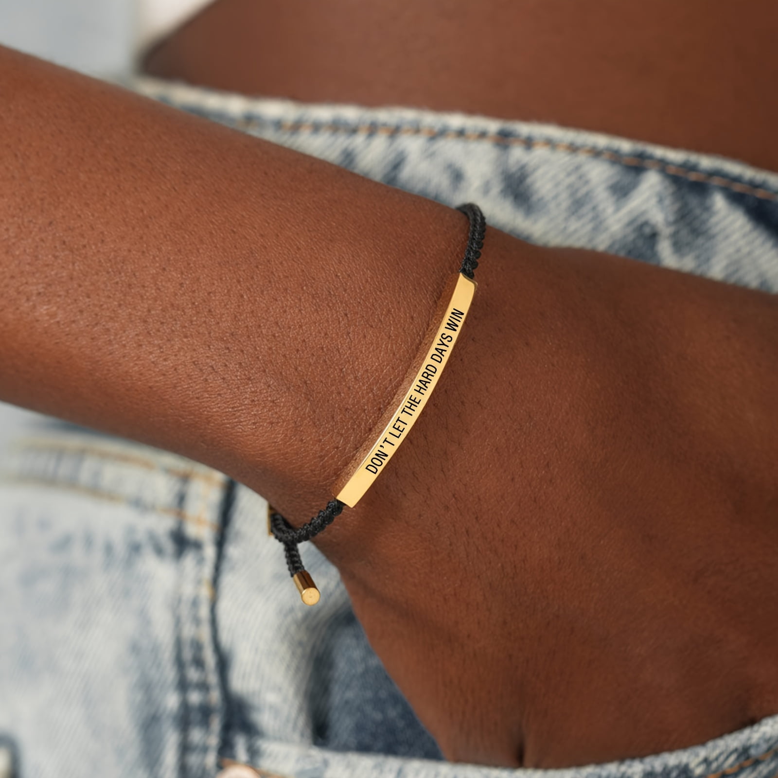 Dont Let The Hard Days Win Bracelet for Women Men Handmade Braided Adjustable Wrap Stainless Steel Tube Inspirational Bracelets Gifts for  Christmas, Halloween Gift,White-Golden