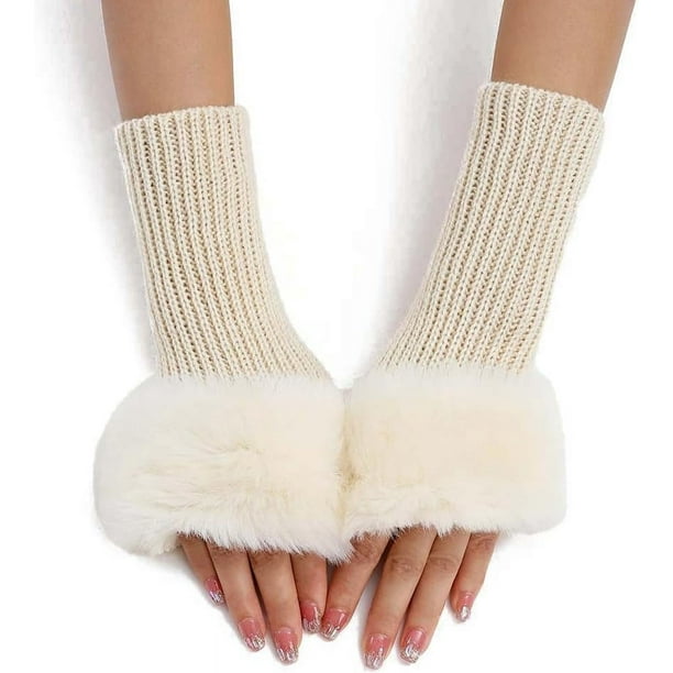 2 pares de guantes peludos sin dedos con orificio para el pulgar, calentadores de brazos de punto, mitones para mujeres, para escribir, enviar mensajes de texto y conducir.