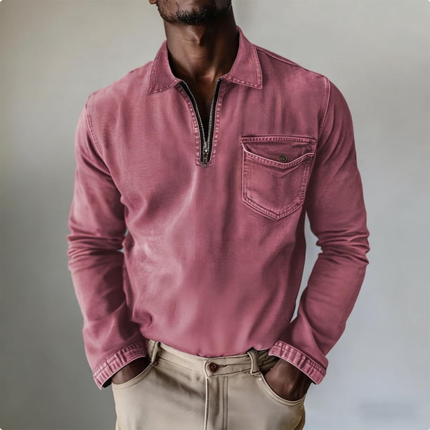 Ceisia Men's Spring Gift & Summer Vintage Casual Plaid Polychrome Zipper Turndown Collar Long-Sleeve Shirt - 320g Polyester Com fortable Beach &