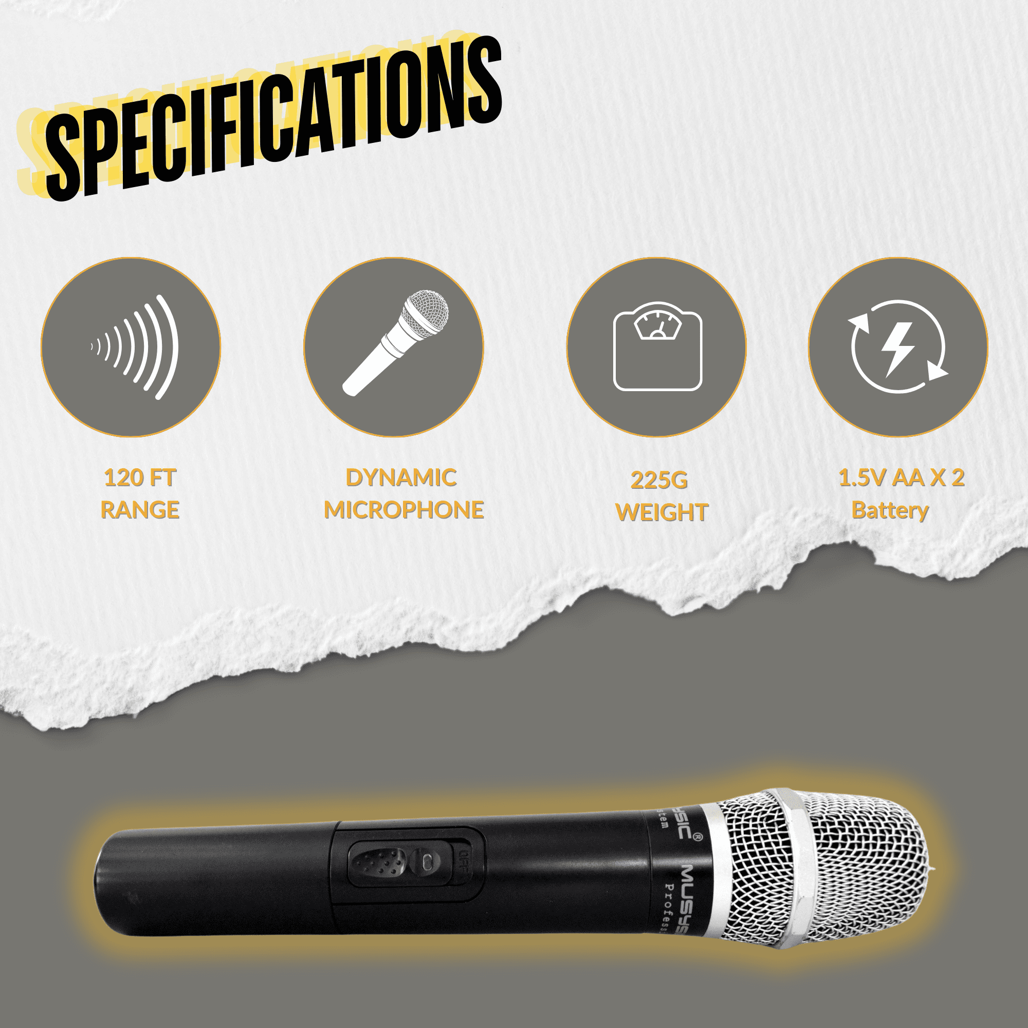 MUSYSIC MU‑V4‑HH Professional 4‑Channel VHF Wireless Microphone System – 4 Handheld Mics, Long‑Range, Individual Volume Control, Rackmount Receiver