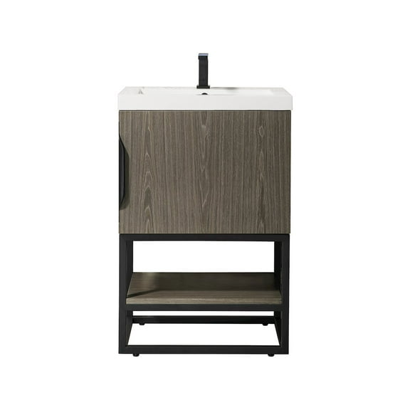 James Martin Vanities 24" Single Vanity, Ash Gray, Matte Black w/ White Glossy Composite Stone Top