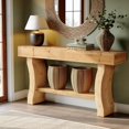 thumbnail image 4 of 59" Solid Wood Console Table, Farmhouse Entryway Sofa Table with Curved Legs, Long Narrow Accent Table for Hallway, Living Room, Foyer, Natural Finish, 4 of 7