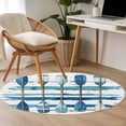 thumbnail image 5 of 3ft Round Rug, Lake Paddles Non-Skid Rubber Backing Large Area Rugs - Living Room Bedroom Home Office, Summer Watercolor Teal Blue Striped Indoor Floor Mat Carpets Washable Rug, 5 of 9