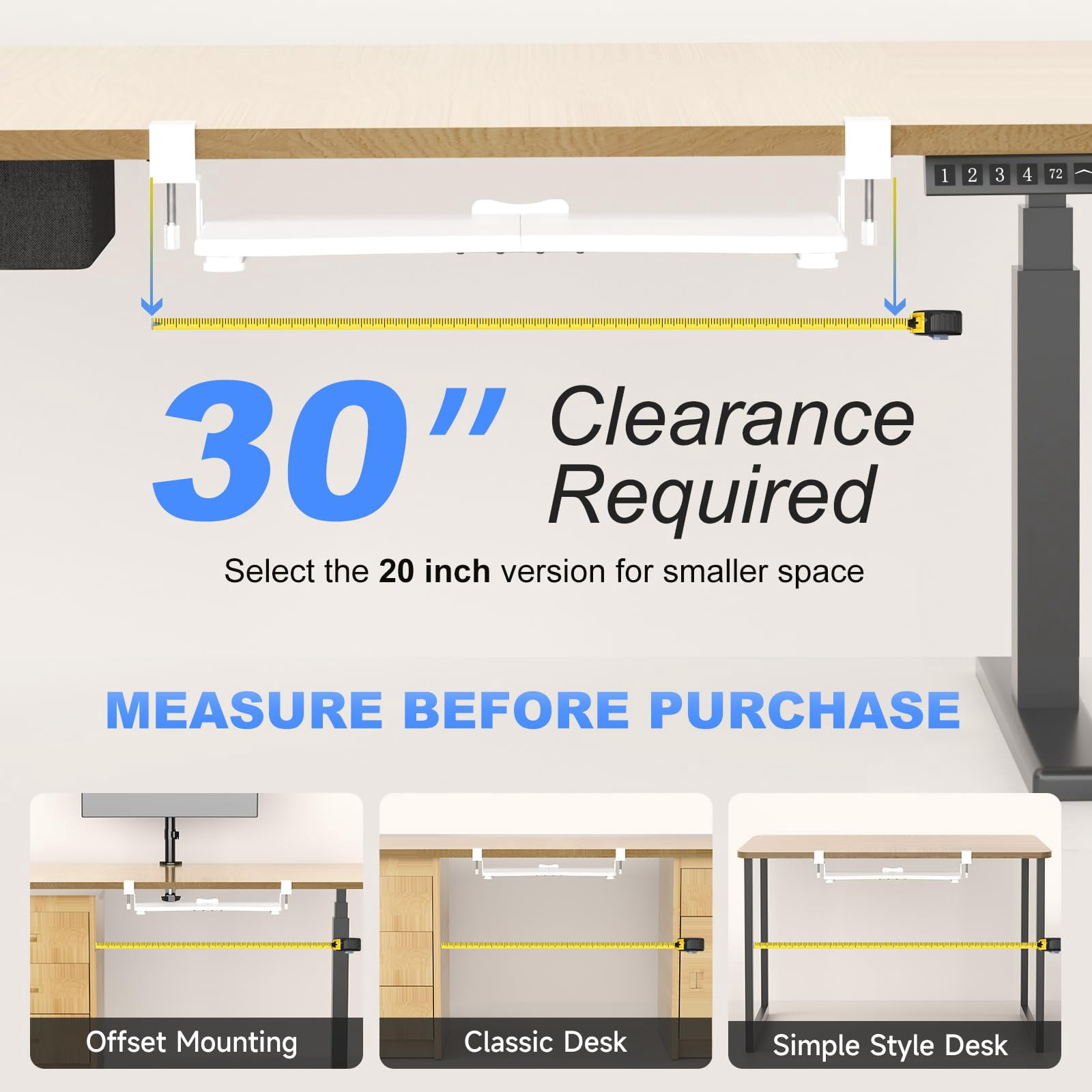Tray Under Desk Pull Out With C Clamp Mount  Computer & Mouse 25.6 (30 Including Clamps) X 11.8 Inch Slide-out Platform Drawer For Typing White Dsf1w