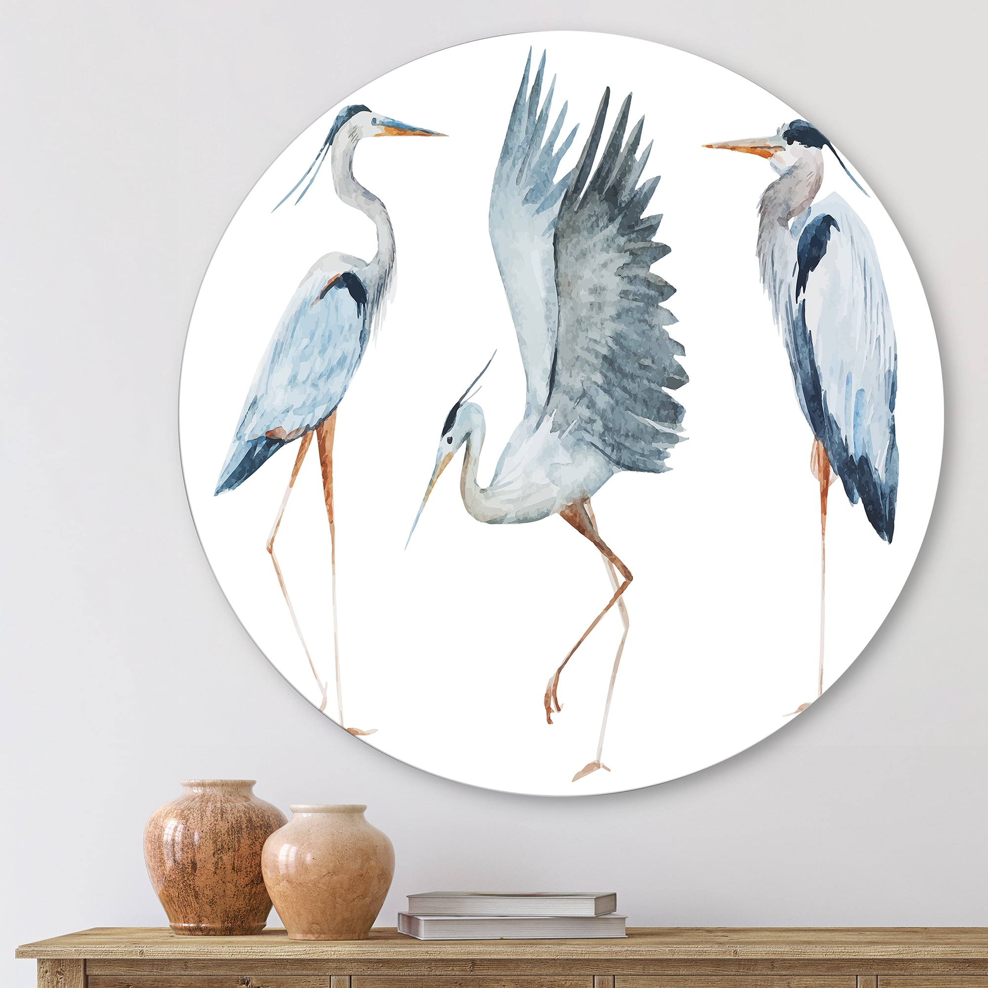 Designart 'Portrait Of Heron Birds II' Traditional Circle Metal Wall Art 11x11 - Disc of 11