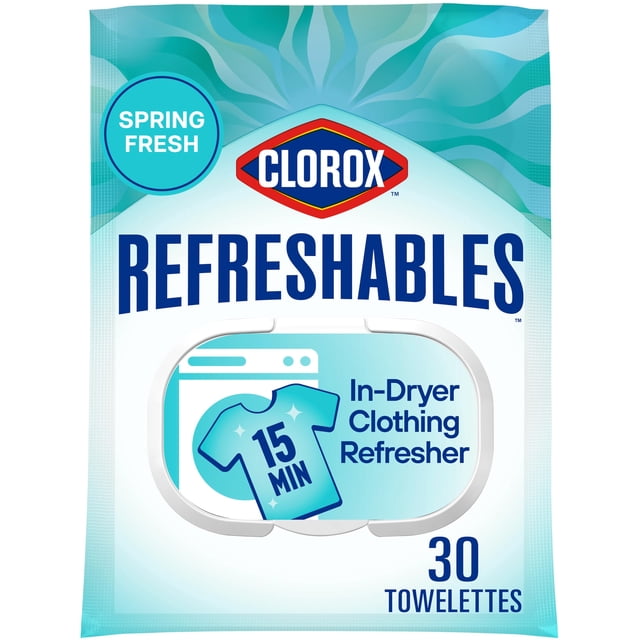 Clorox Refreshables Toallitas Refrescantes para Ropa en Secadora, 30 unidades