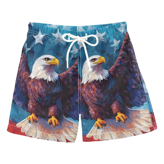 Hawk Flying American Flag Oil Painting Boys' Swim Trunks Board Shorts Beach Pants Bathing Bottoms 2T