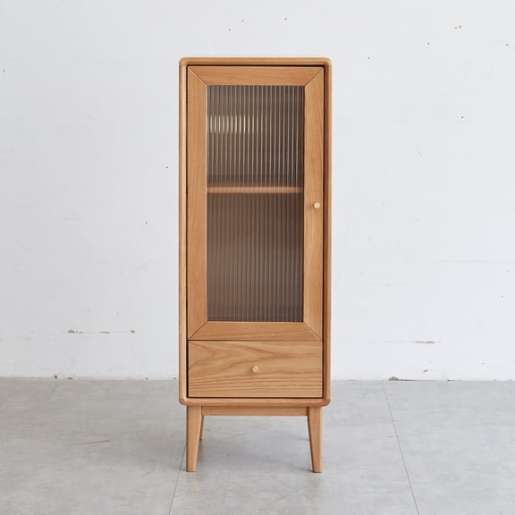 Xukmct Storage Cabinet with 2 Inner Shelves and 1 Drawers, Single Glass Door Cabinet for Living Room, Entryway, Kitchen, Hallway, Brown